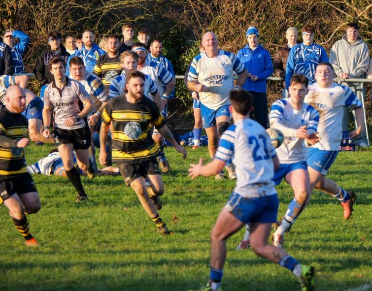 Haverfordwest play the ball wide. Picture William John